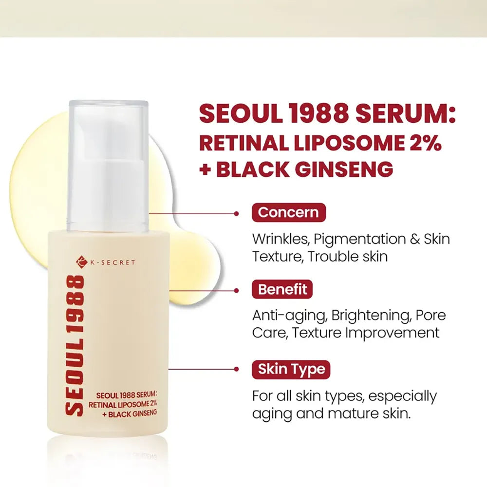 K-SECRET SEOUL 1988 Retinal Serum : Retinal Liposome 2% and 58% Black Ginseng 30 ml